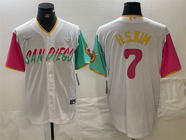Men's San Diego Padres #7 Ha-Seong Kim White City Connect Cool Base Stitched Baseball Jersey